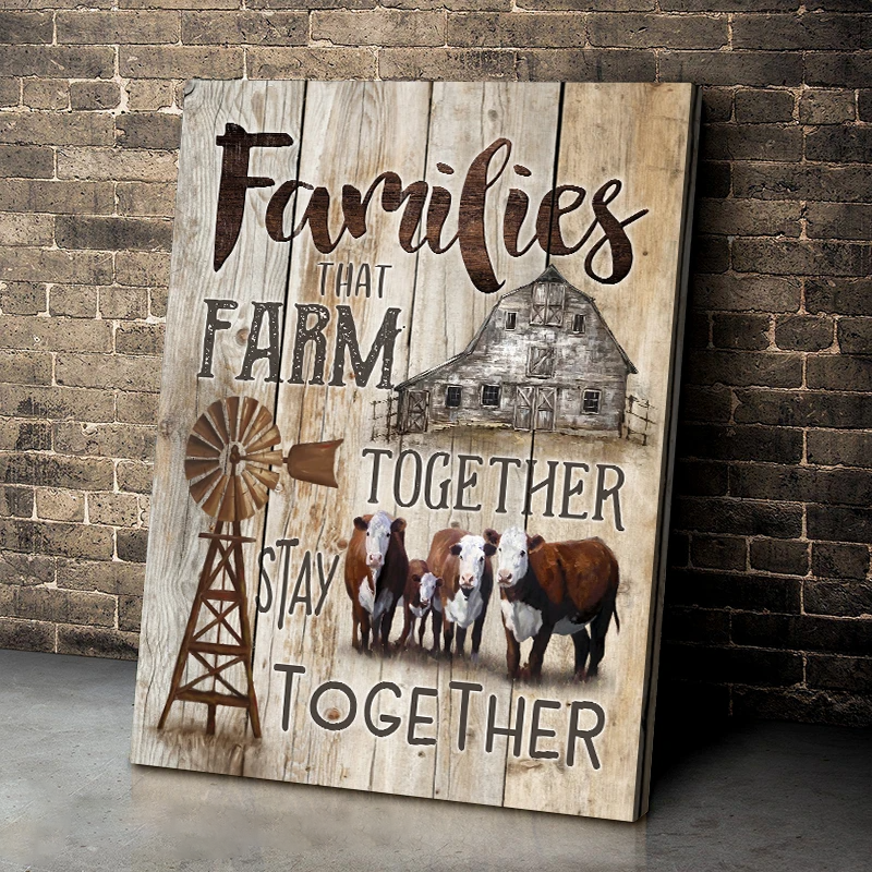 Canvas Wall Art Print Wall Decor Farm Canvas Print - Cow Families That Farm Together Stay Together