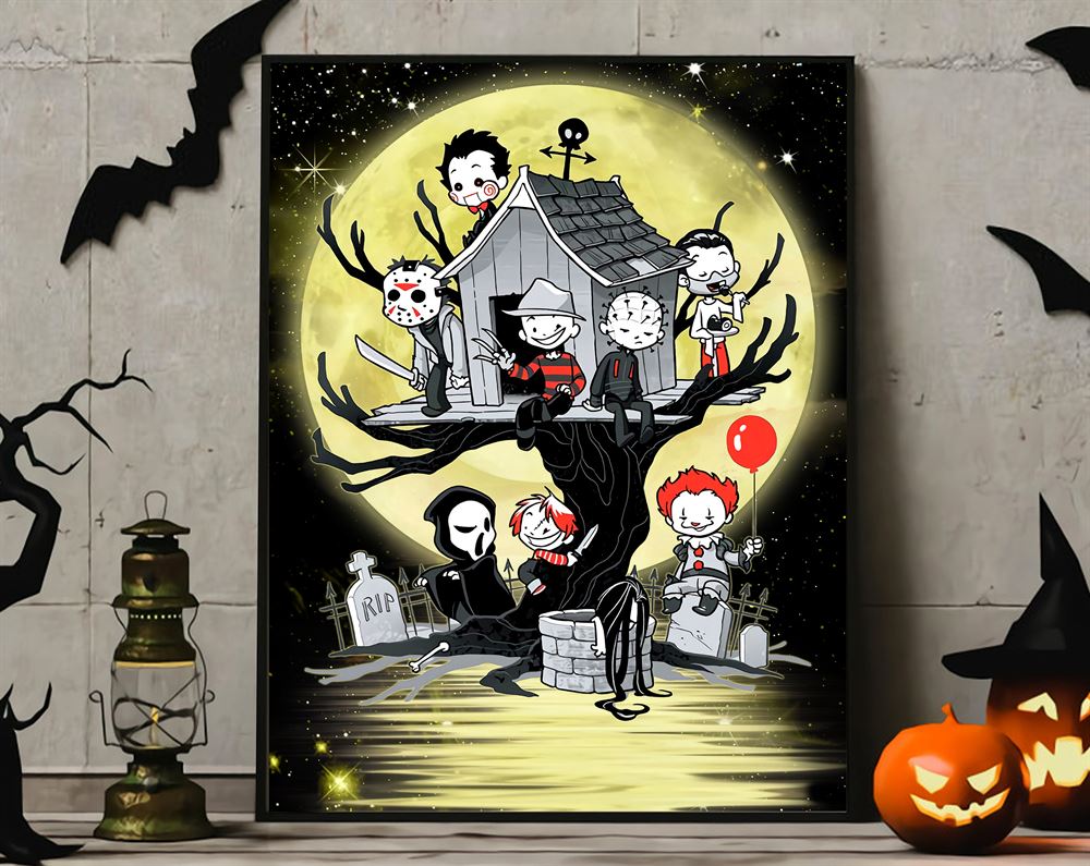 Chibi Horror Characters Friends Halloween Poster Wall Art Decor