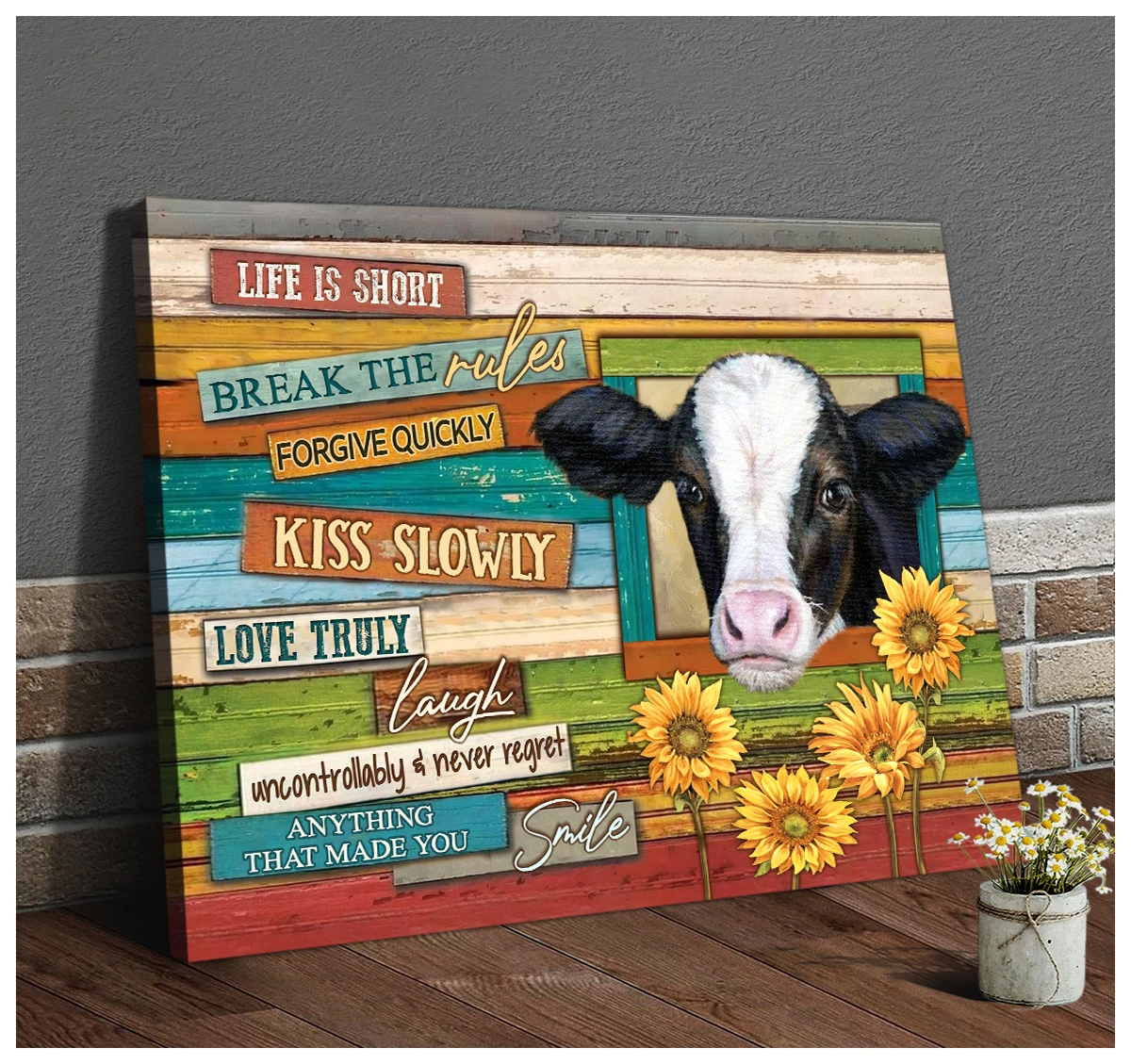 Cow Canvas Life Is Short Break The Rules Wall Art Wall Decor Gift Idea For Farmhouse Decor