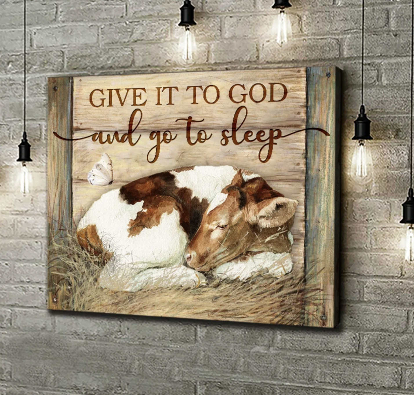 Cow Canvas Wall Art Wall Decor Idea For Farmhouse Decor - Give It To God And Go To Sleep