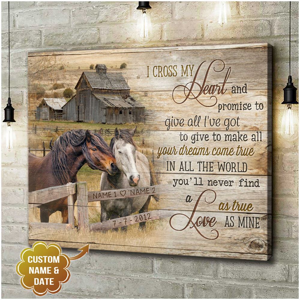 Custom Canvas Prints Personalized Gifts Wedding Anniversary Gifts Cross My Heart Couple Loving Horse