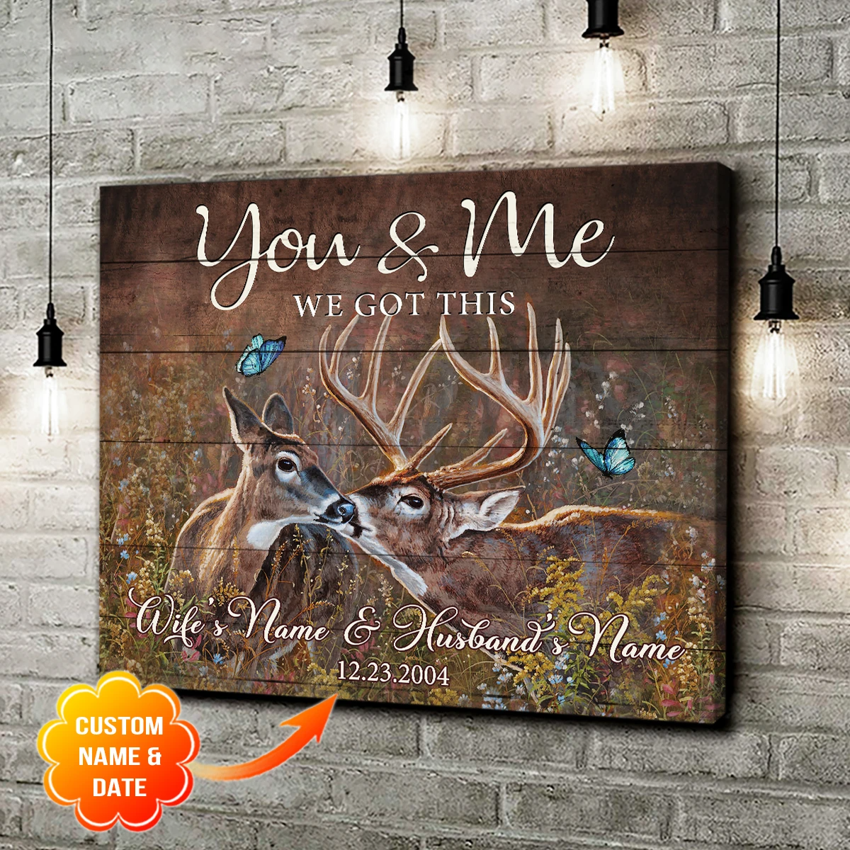 Custom Canvas Wall Print Art Decor - Custom Name Date - Deer You Me We Got This Ver2