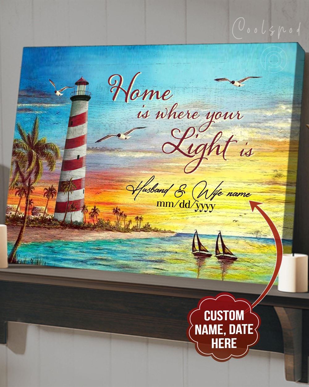 Custom Name Home Is Where Your Light Is Wall Art Canvas