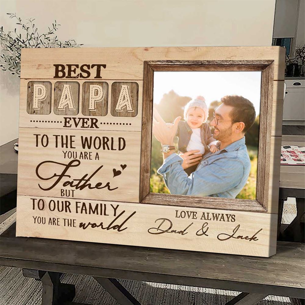 Custom Photo Fathers Day Gift Best Dad Ever Wall Art You Are The World Canvas