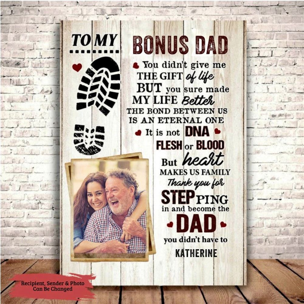 Custom Photo Stepped Up Dad And Daughter Canvas Picture Bonus Dad And Son Wall Art For Him In Father