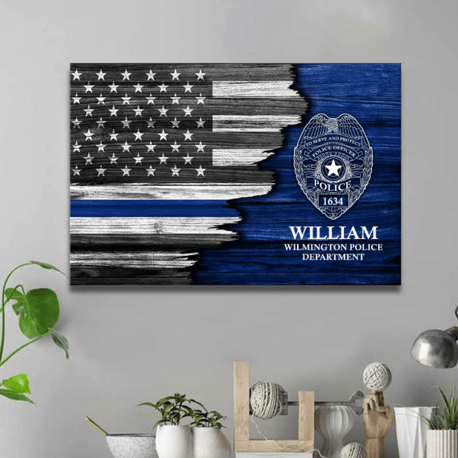 Customized Father Police Canvas Police Badge Wall Art Gift For Dad Fathers Day