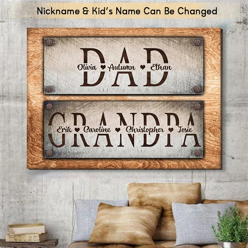 Customized Grandpa Canvas For Fathers Day First Dad Now Grandpa With Grandkids Wall Art