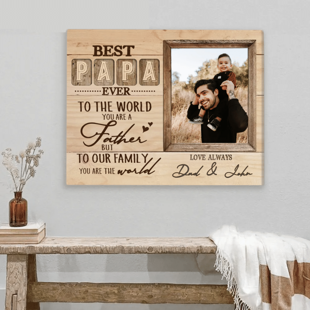 Customized Photo Father And Son Canvas Rustic Window Fathers Day Wall Art Best Dad Ever Father And D