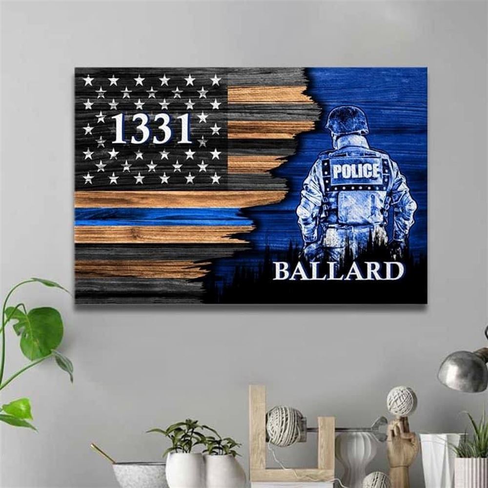 Customized Police Officer Suit Thin Blue Wall Art Fathers Day Canvas For Dad