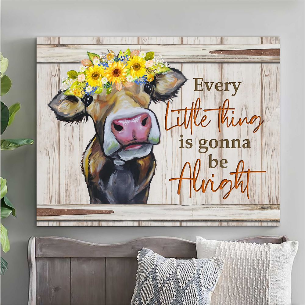 Cute Cow Canvas Farmhouse Wall Art Every Little Thing Is Gonna Be Alright