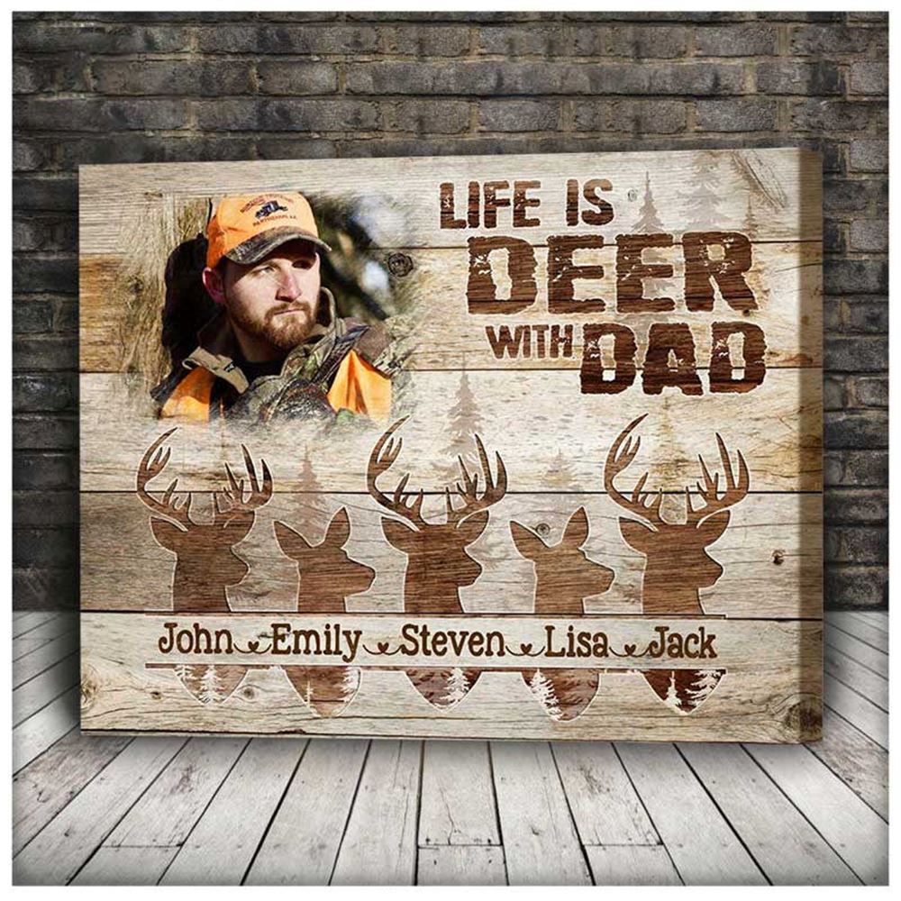 Dad Hunting Gifts Deer Hunting Canvas For Dad With Kids Custom Photo Father Wall Art For Home