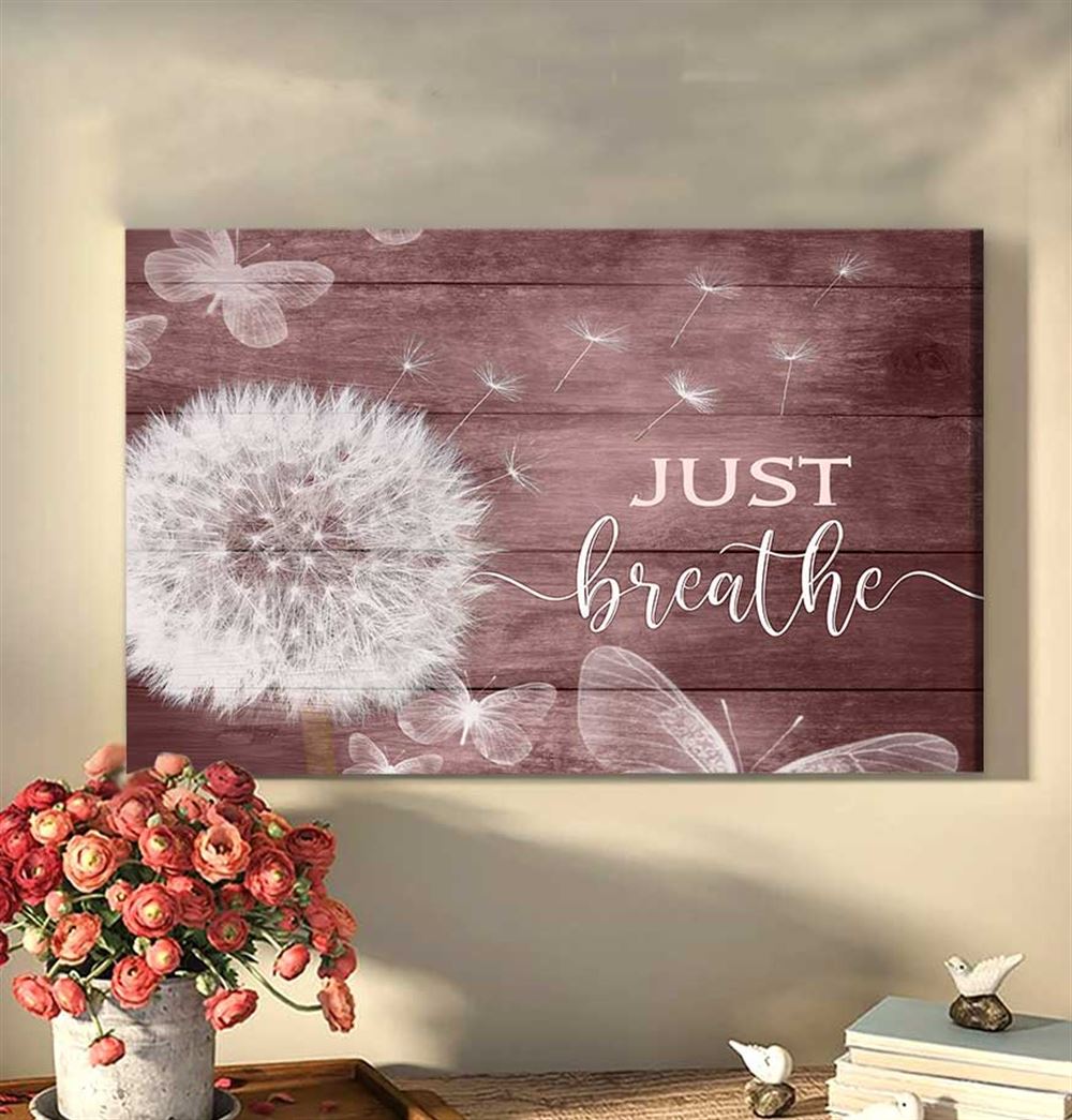 Dandelion Just Breathe Home Wall Art - Canvas Maroon