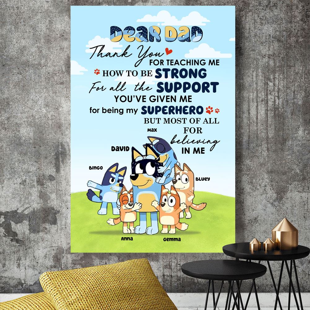 Dear Bluey Dad Personalized Blueys Family Poster Canvas Print Gift For Dad