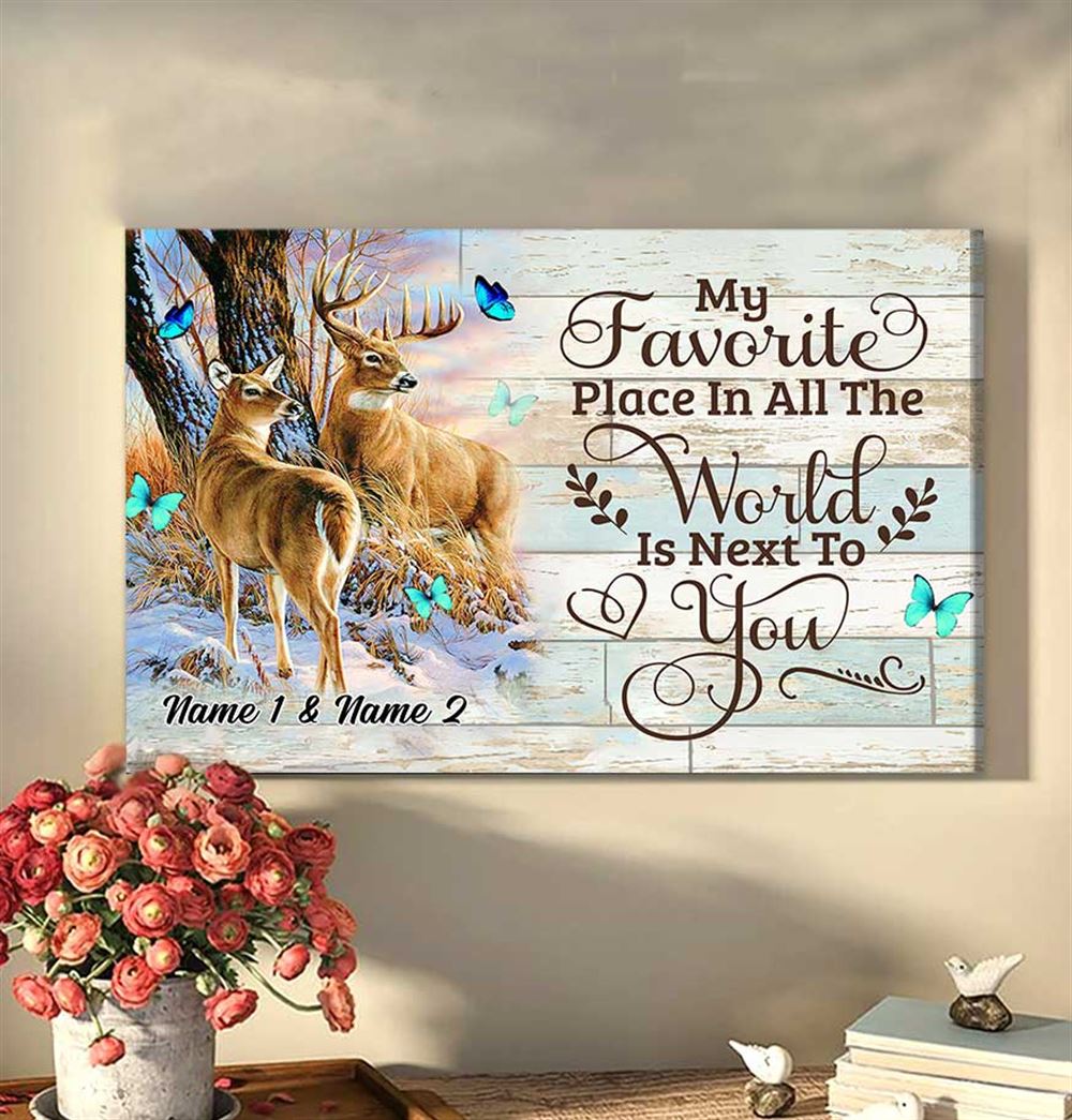 Deer Couple Wall Art My Favorite Place Canvas Is Next To You Wall Art Bedroom For Wife Husband