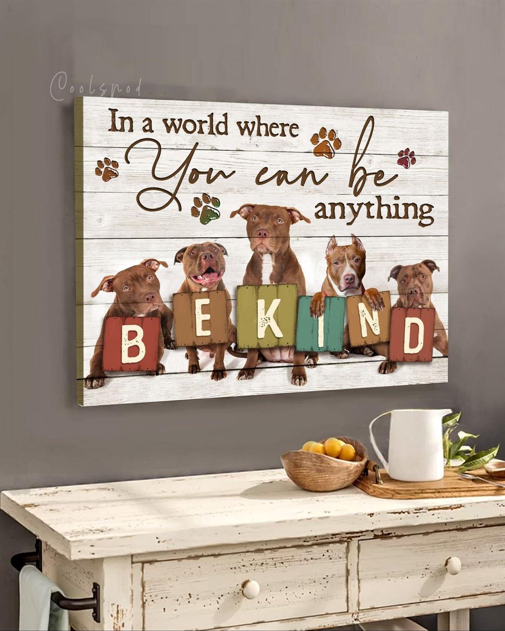 Dog Bekind Pitbull Wall Art Canvas