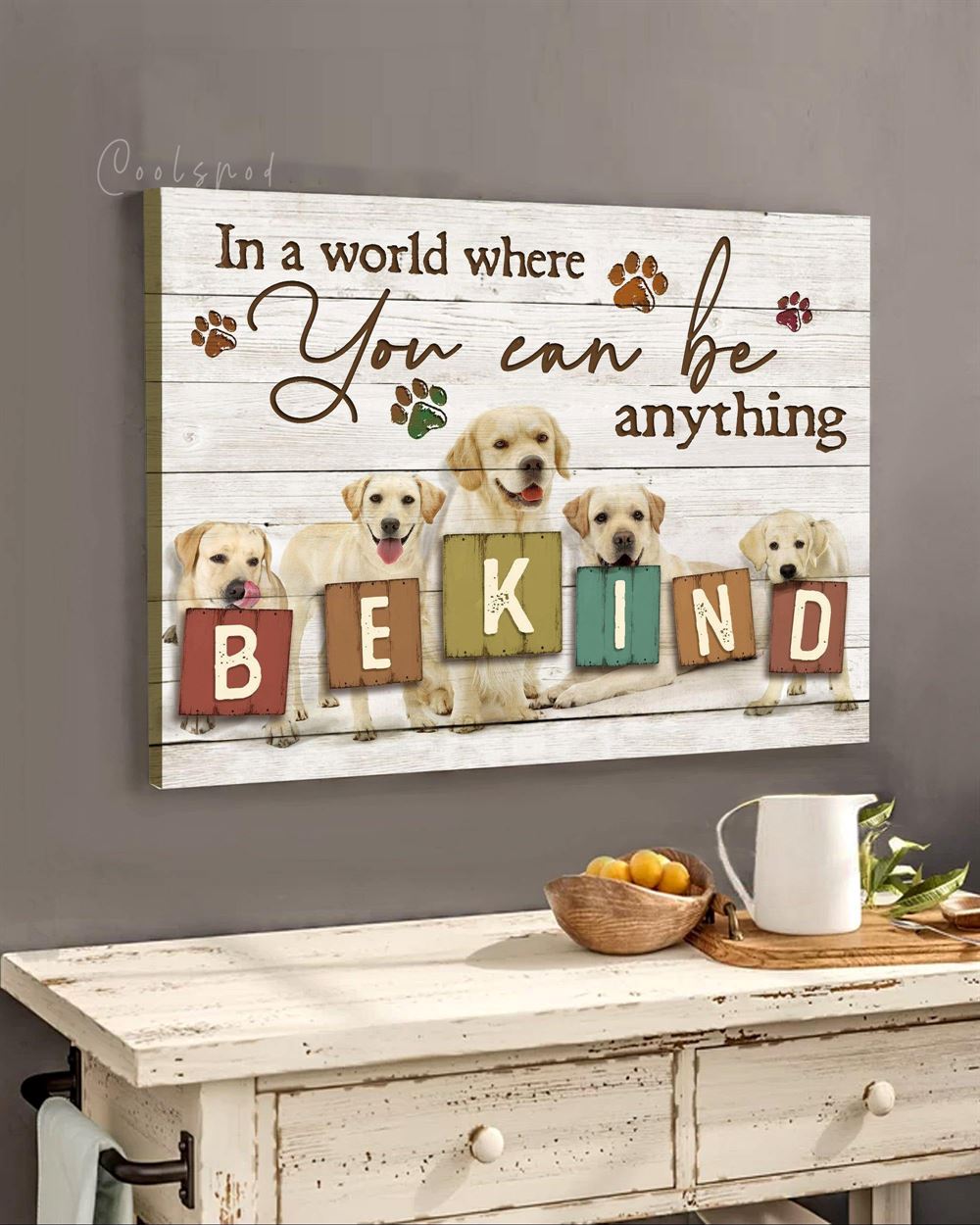 Dog Bekind Yellow Labrador Wall Art Canvas