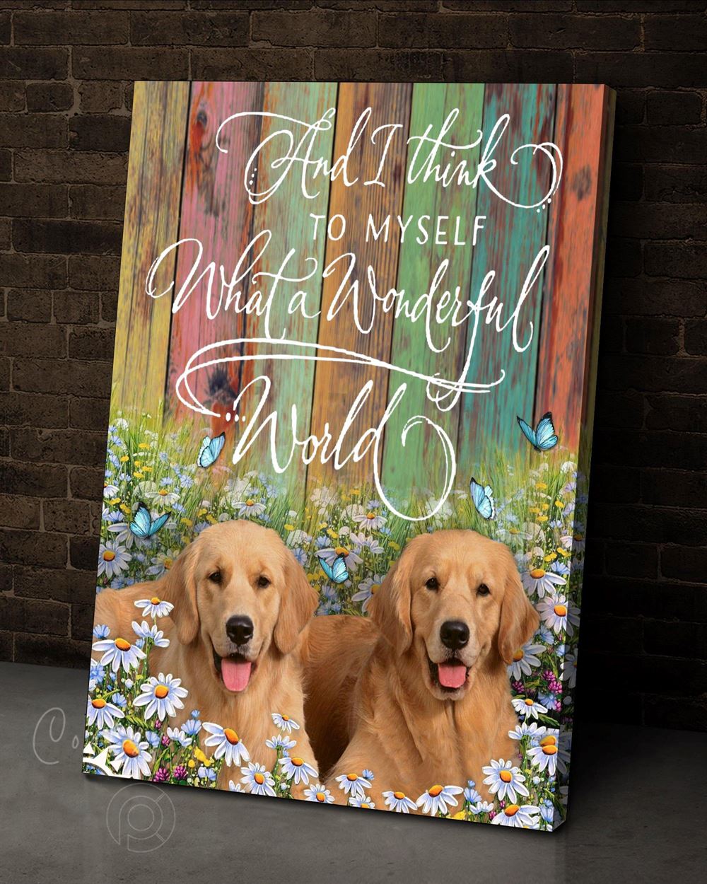 Dog Golden Retriever Wonderful World Oop Wall Art Canvas