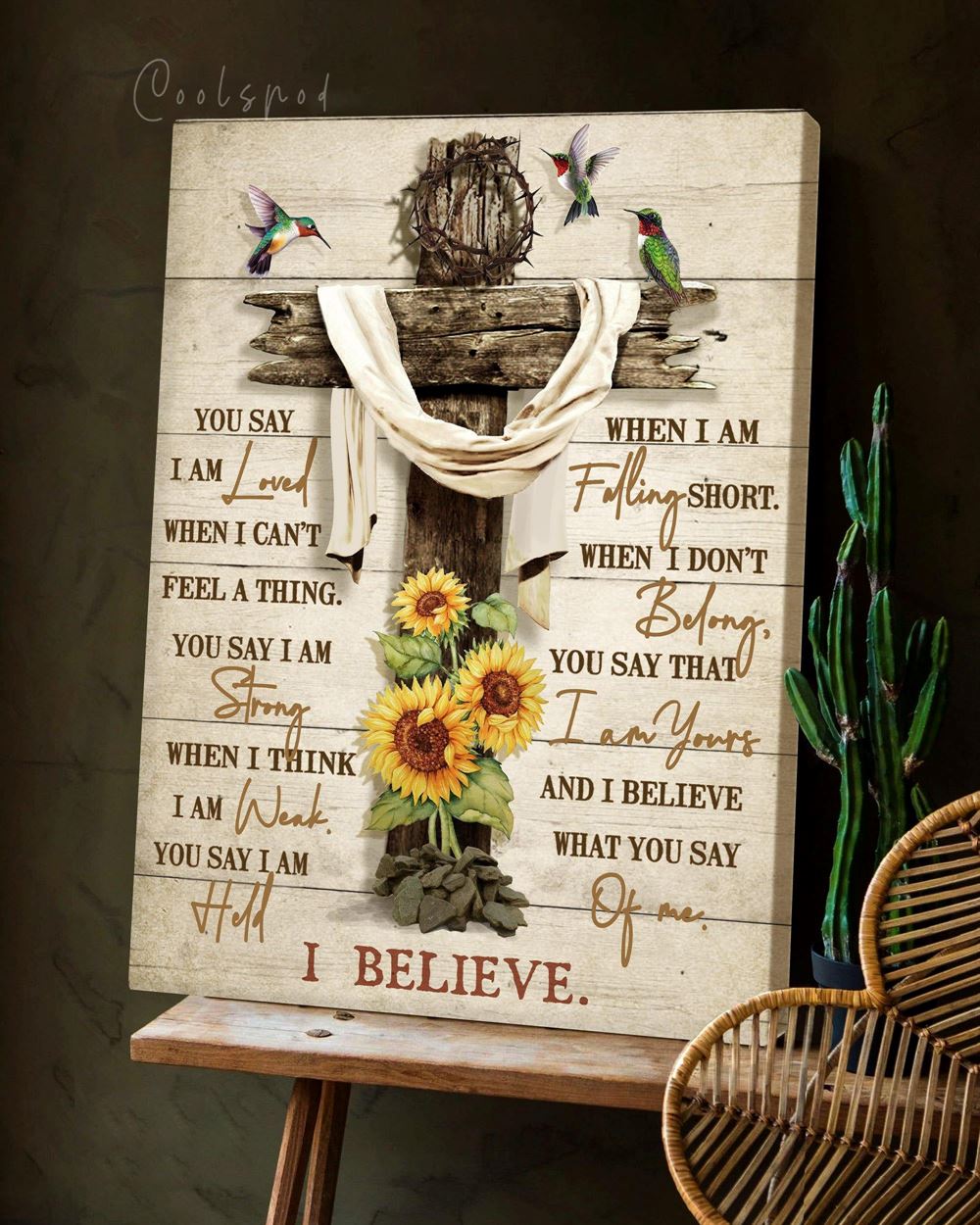 Faith Family I Believe Sunflower And Hummingbird Faith Signs Wall Art Canvas