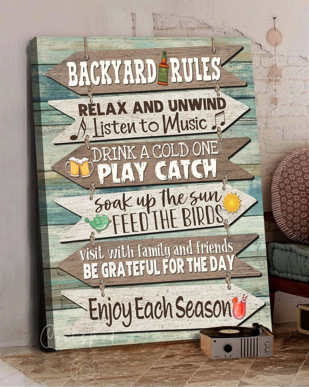 Family Backyard Rules Wood Signs Wall Art Canvas