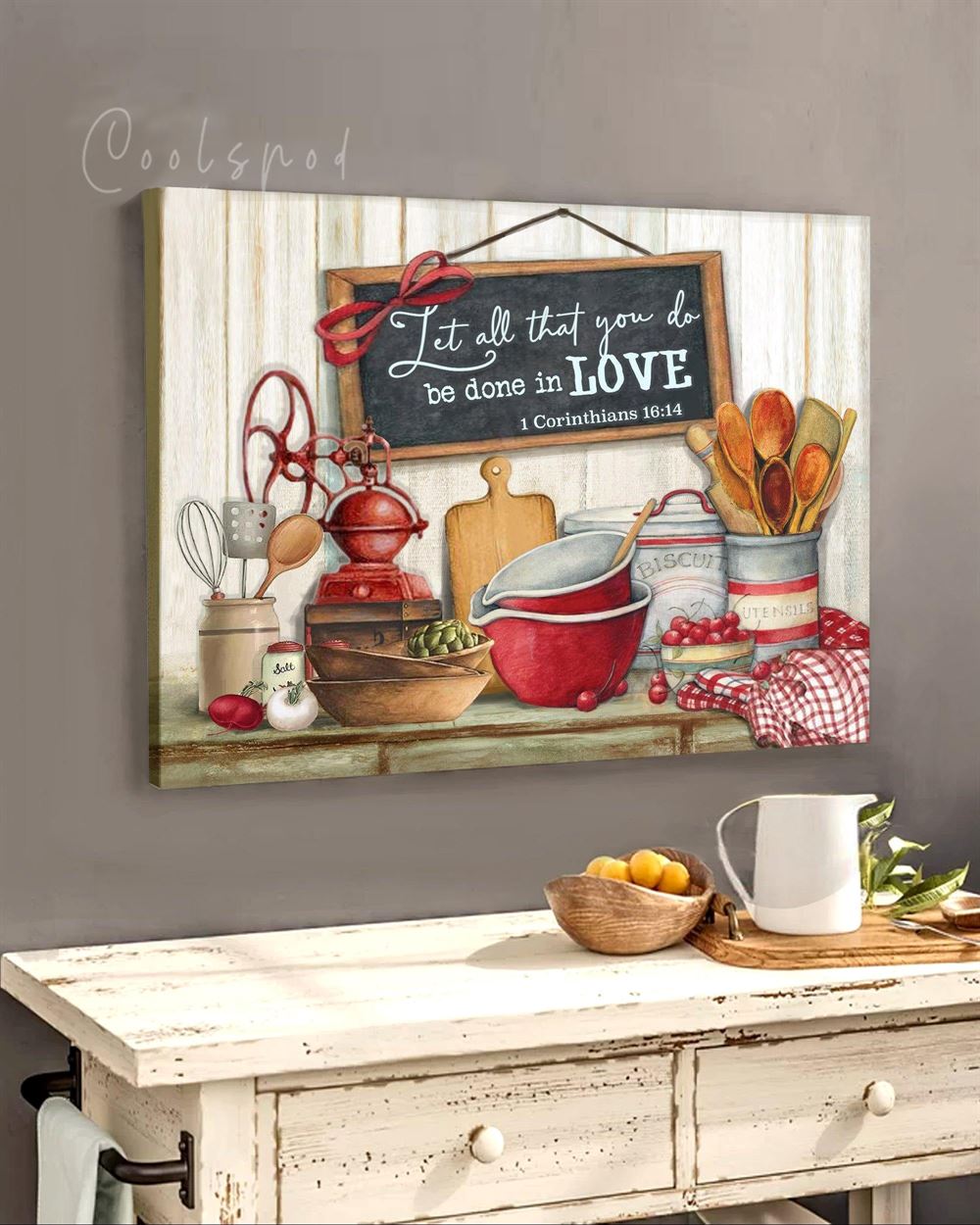 Family Kitchen Sign Let All You Do Be Done In Love Kitchen Cabinet Artwork Wall Art Canvas