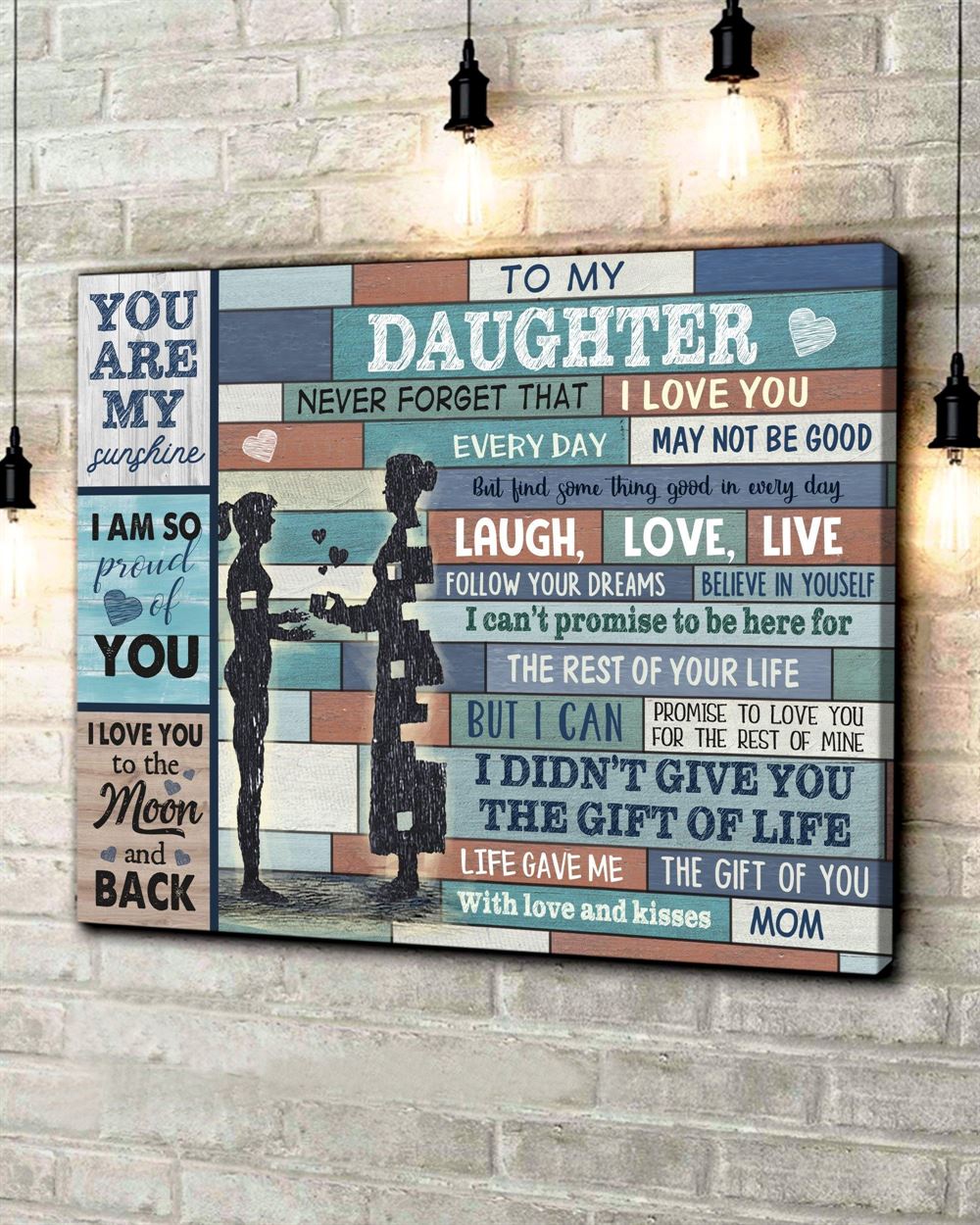 Family To My Daughter Blue Wooden Wall Art Canvas