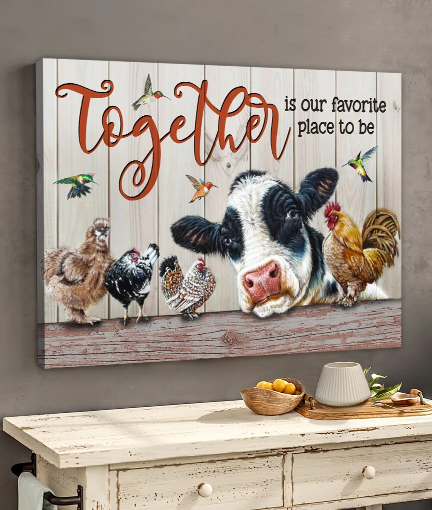 Farm Animal Canvas Cow And Chicken Wall Decor Farmhouse Wall Art - Together Is Our Favorite Place To