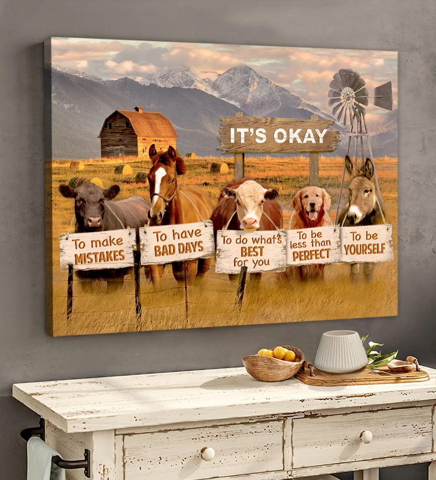 Farm Animal Cattle Farmhouse Canvas Its Okay To Make Mistakes Barn Windmill Wall Art Wall Decor