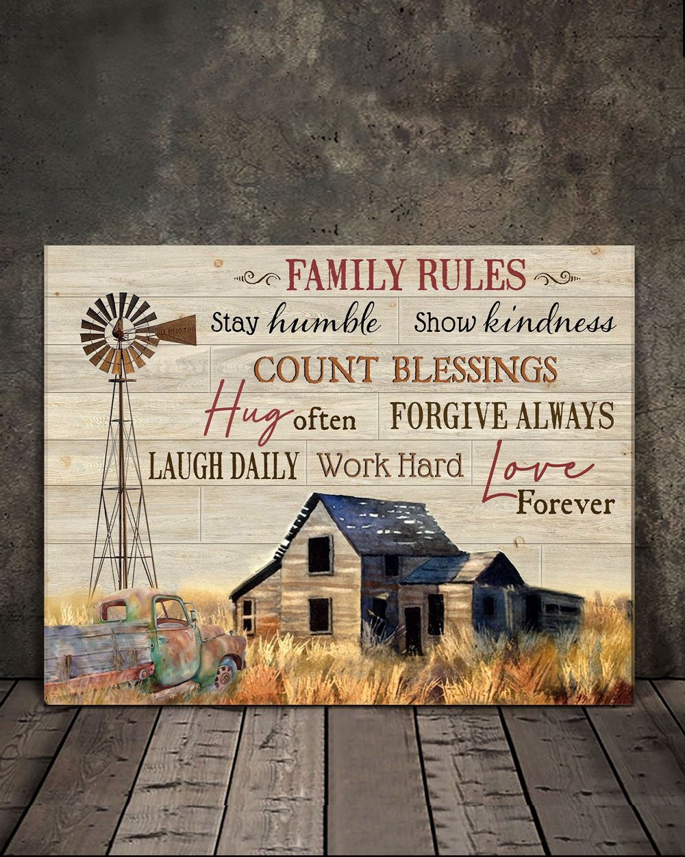 Farm Family Rules Wall Art Canvas