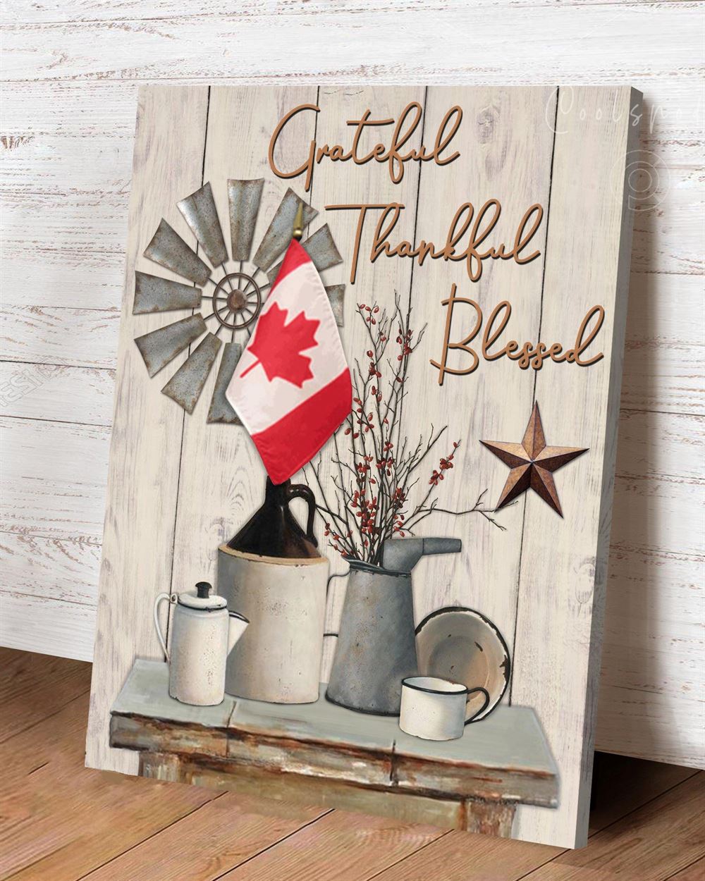 Farm Farmhouse Rustic Decoration Grateful Thankful Blessed Canada Flag Wall Art Canvas