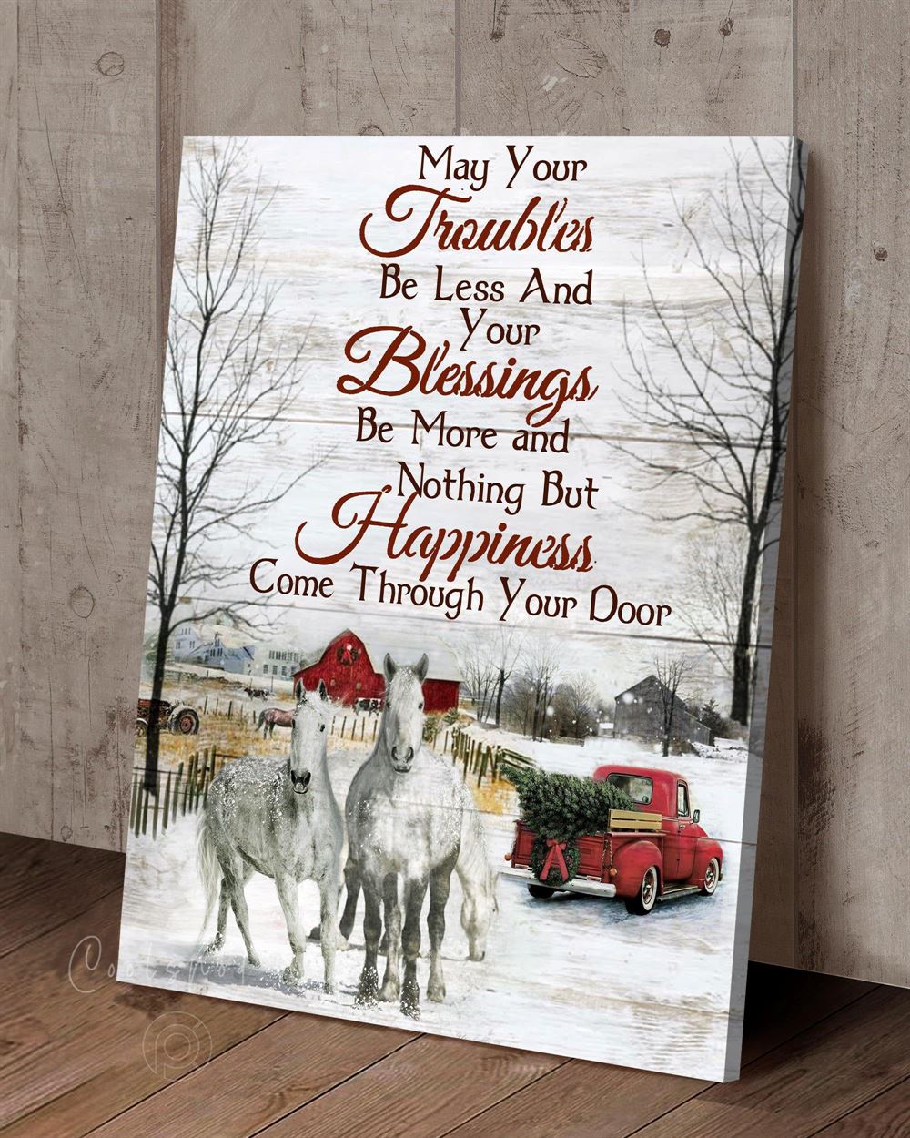 Farm Horse Happiness Blessing - Christmas Farming Country Wall Art Canvas