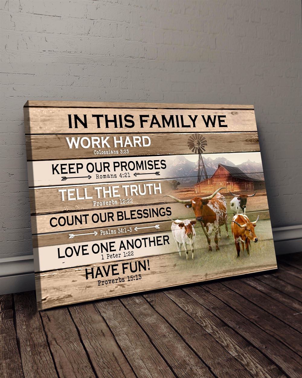 Farm In This Family Long Horn Wall Art Canvas