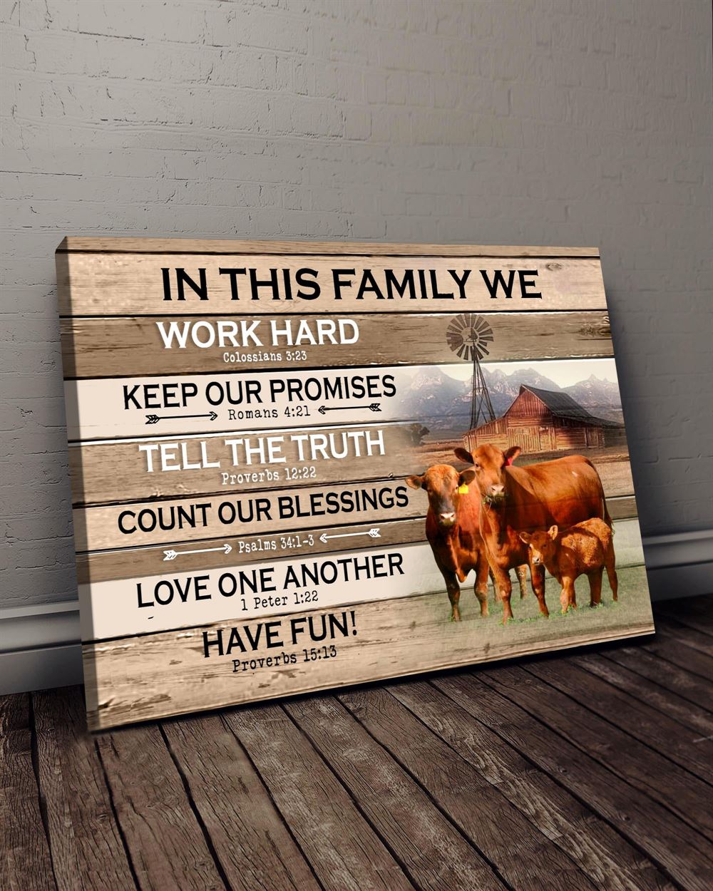 Farm In This Family Red Angus Wall Art Canvas