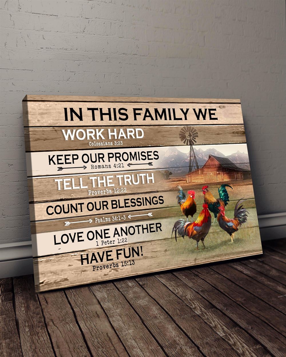 Farm In This Family Rooster Wall Art Canvas