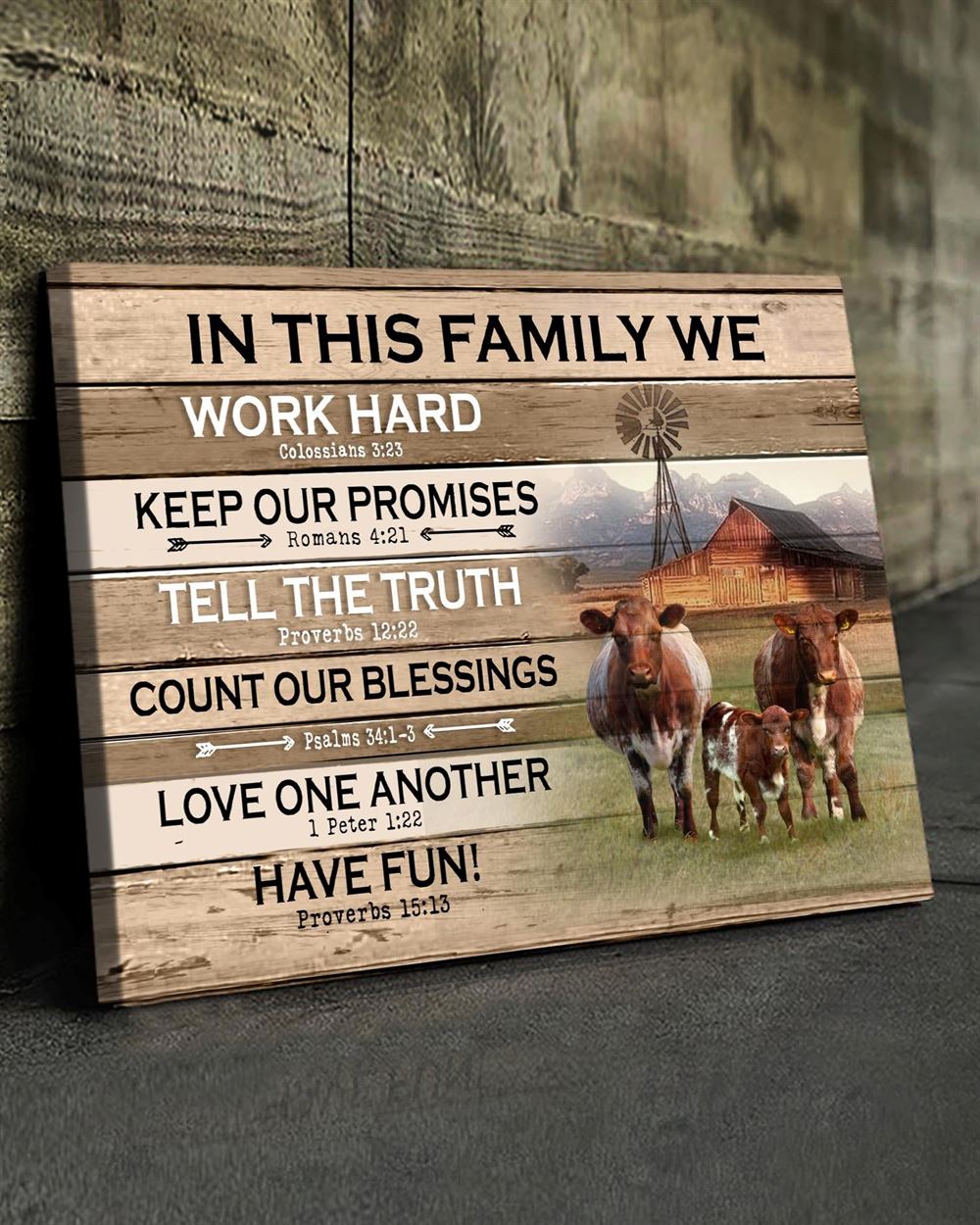 Farm In This Family Shorthorn Wall Art Canvas