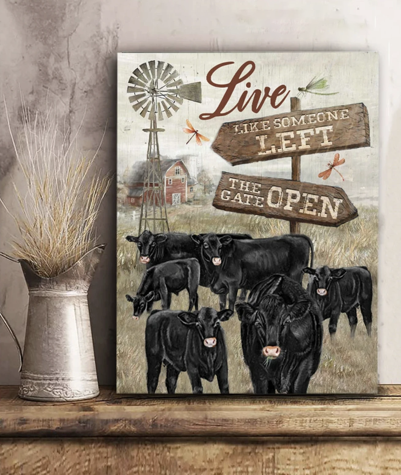 Farmhouse Black Angus Windmill Canvas Live Like Someone Left The Gate Open Wall Art Wall Decor