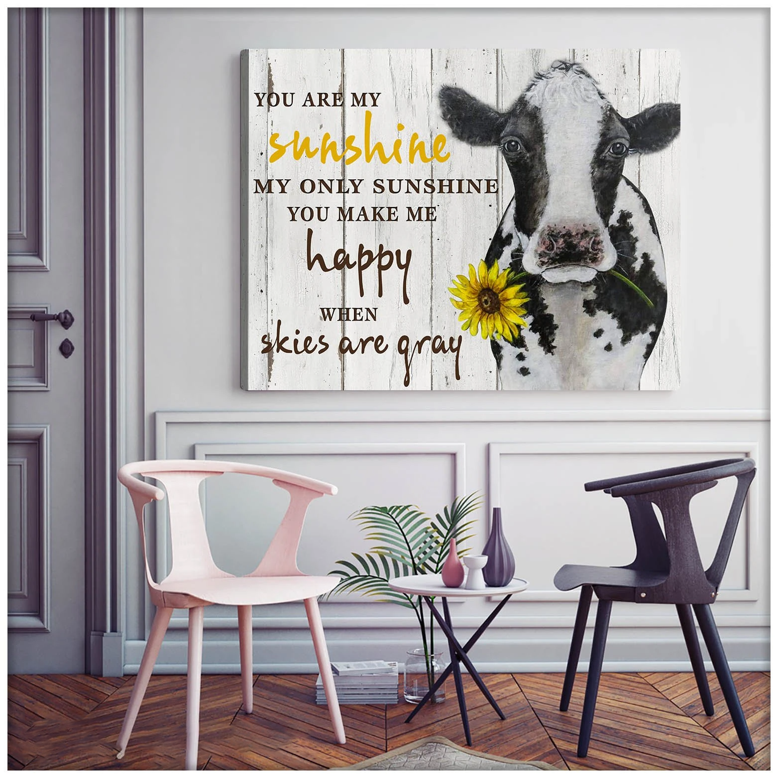 Farmhouse Cow Sunflower Canvas Barn You Are My Sunshine Wall Art Wall Decor