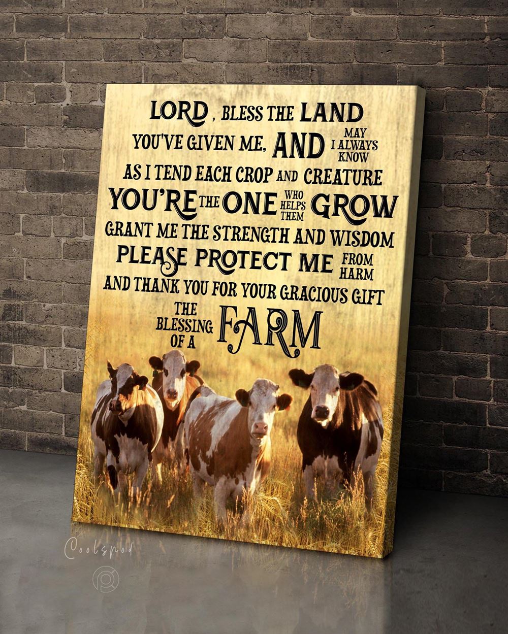 Farmhouse Decor Wall Art Farmer Prayer Simmental Cows