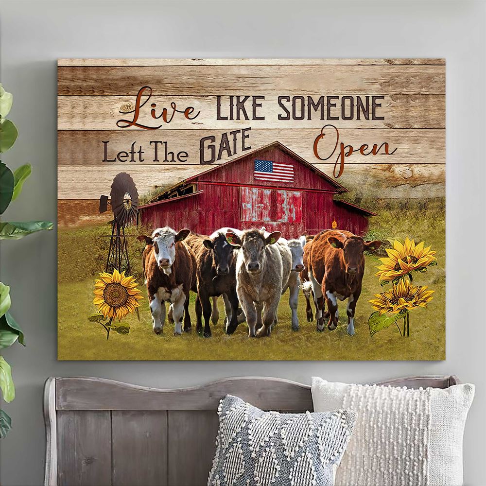 Farmhouse Wall Art Cow Canvas Live Like Someone Left The Gate Open Farmhouse Decor