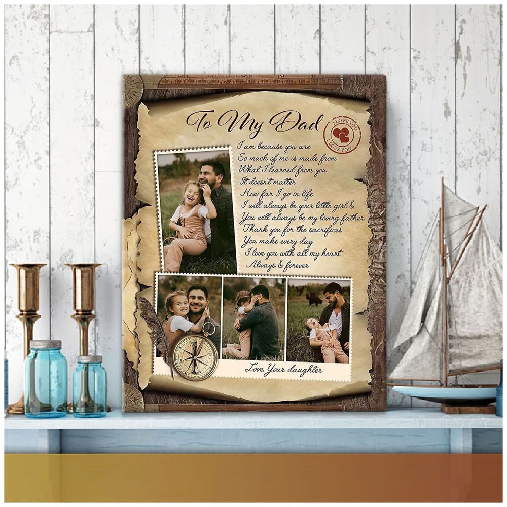 Gift For Dad From Daughter Custom Photo Family Collage Father Canvas For Dad