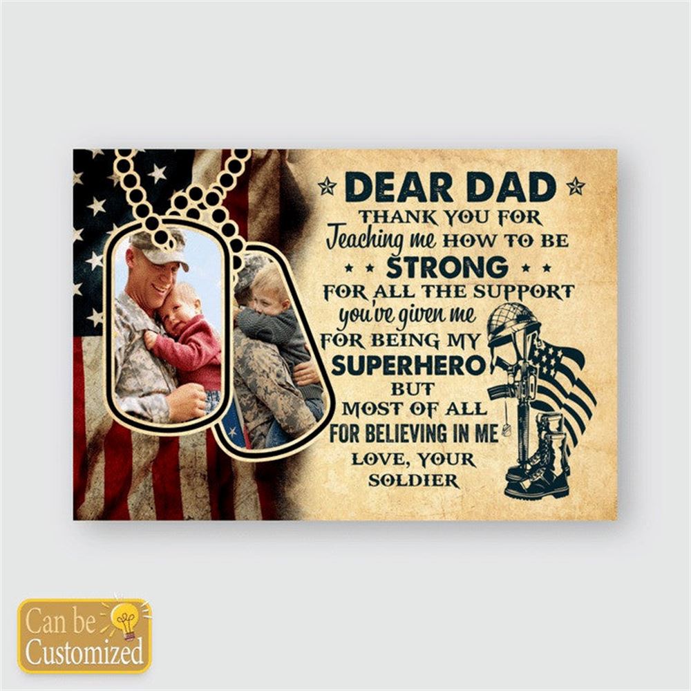 Gift For Dad Veteran Army Custom Photo Custom Name Fathers Day Canvas