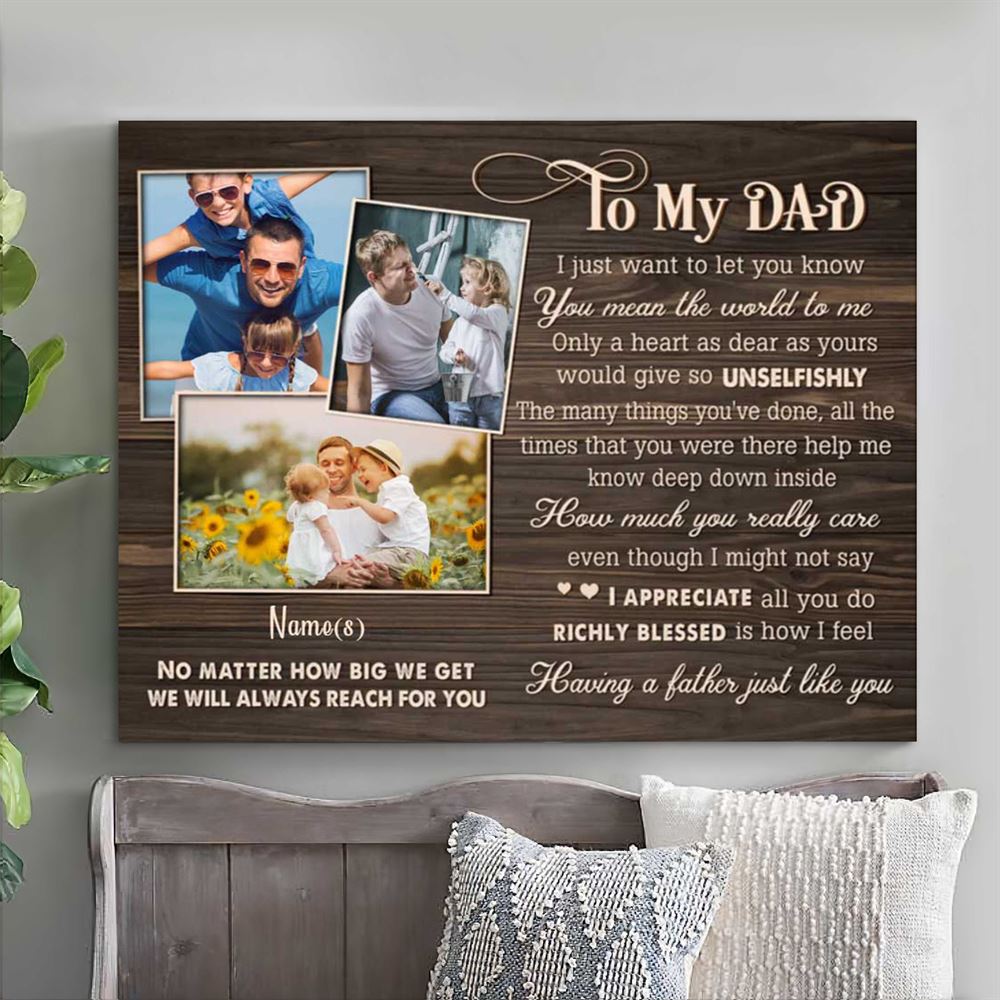 Gift For First Fathers Day Personalized Photo And Name Canvas Wall Art To My Dad Canvas Gift To My F