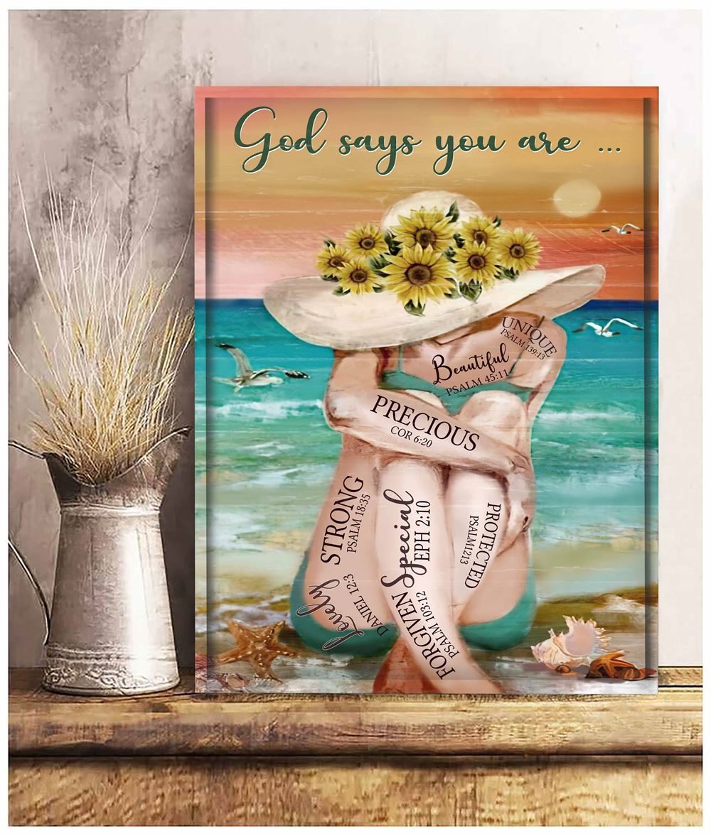 God Says You Are Beautiful Girl On The Beach Canvas Wall Art