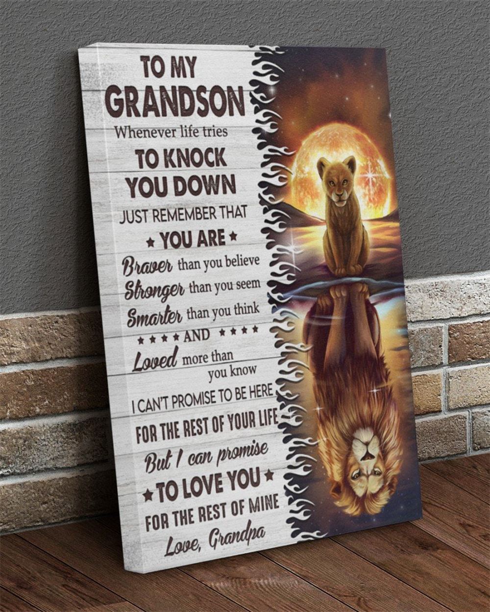 Grandson Canvas Gift Ideas For Grandson To My Grandson Whenever Life Tries To Knock You Down Lion Ca