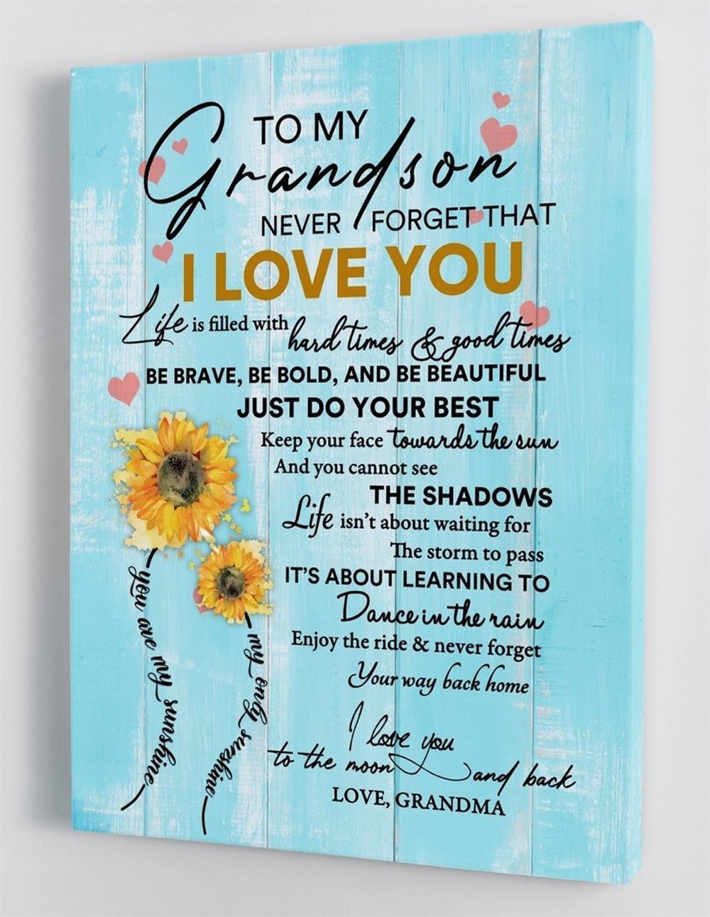 Grandson Canvas To My Grandson Never Forget That I Love You You Are My Sunshine Sunflowers Canvas