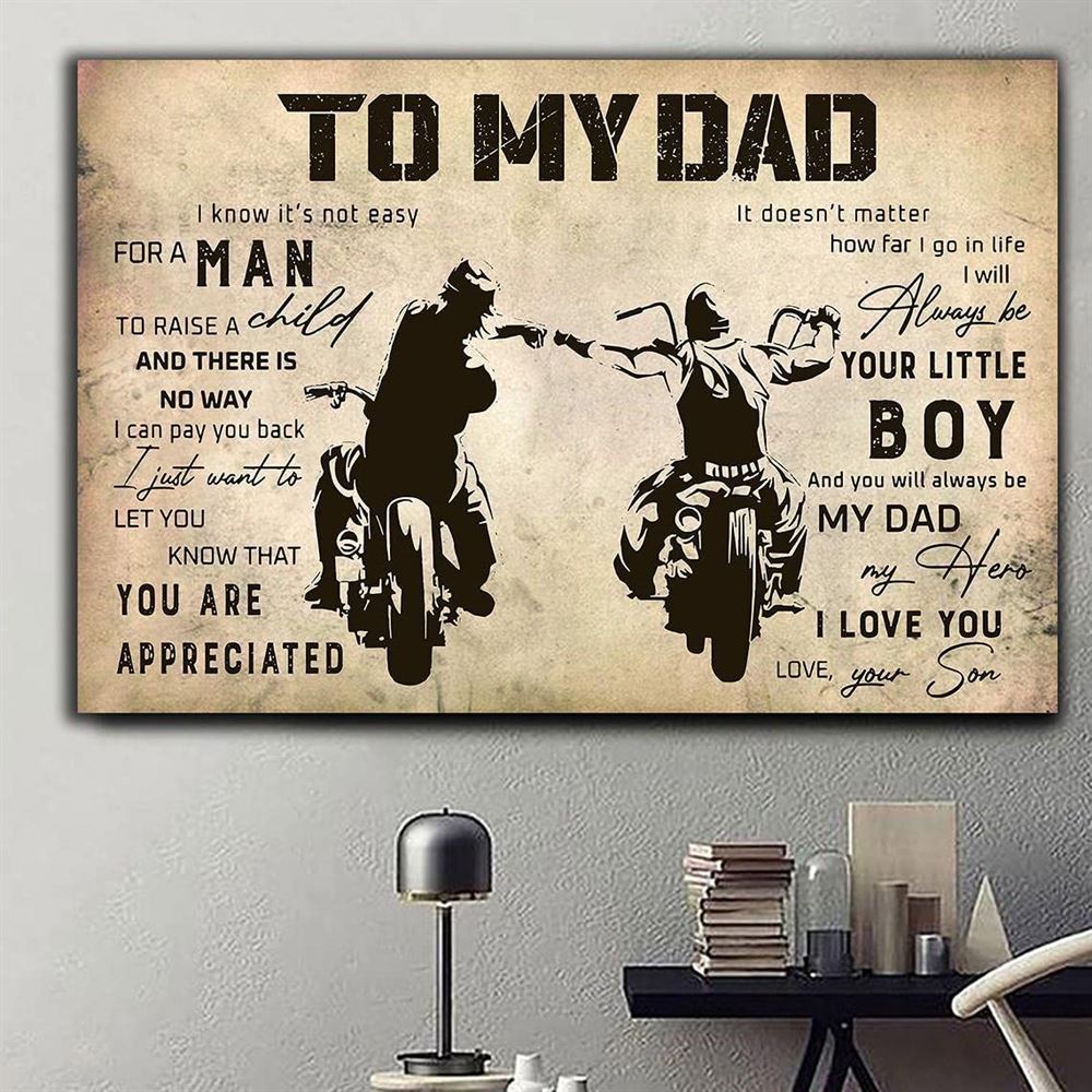 Happy Fathers Day Canvas Fathers Day Gift Personalized Biker Motorcycle Fist Bump To My Dad Canvas