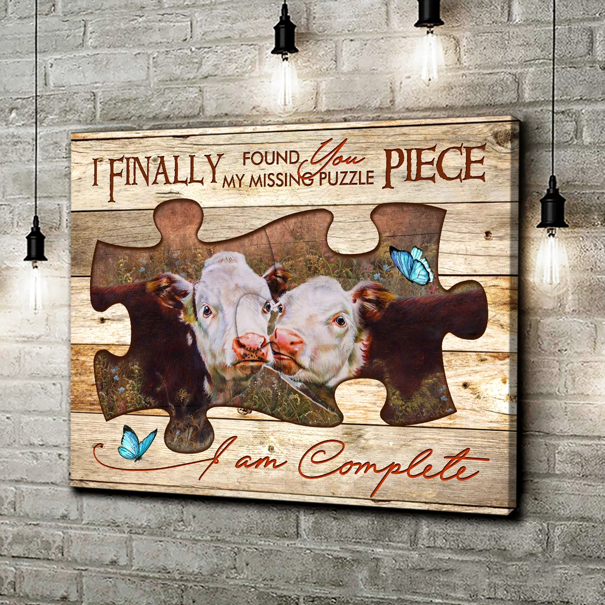 Hereford Cow Couple Painting On Puzzle Pieces Canvas I Am Complete