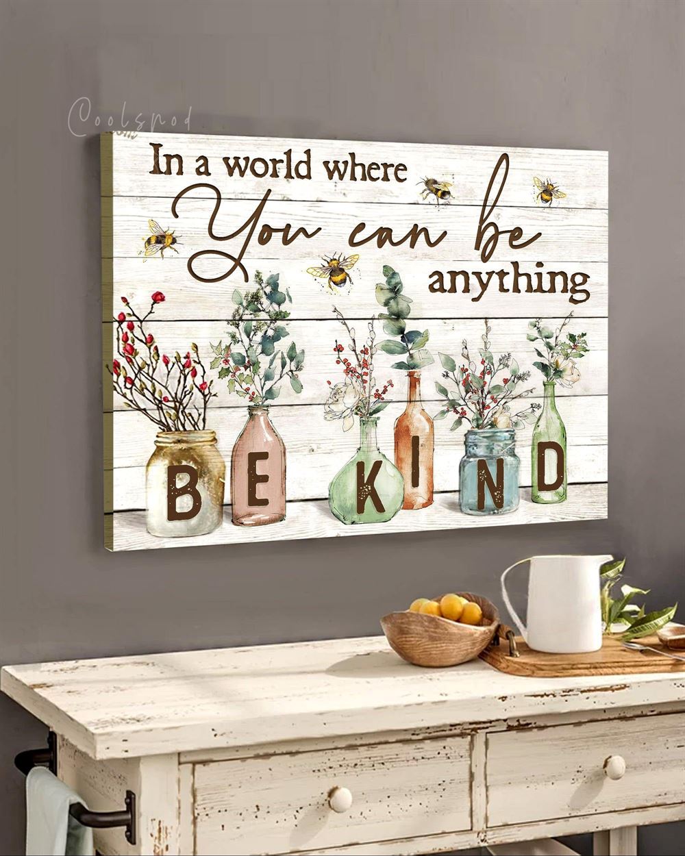 Hippie Bekind Bees Flowers Wall Art Canvas