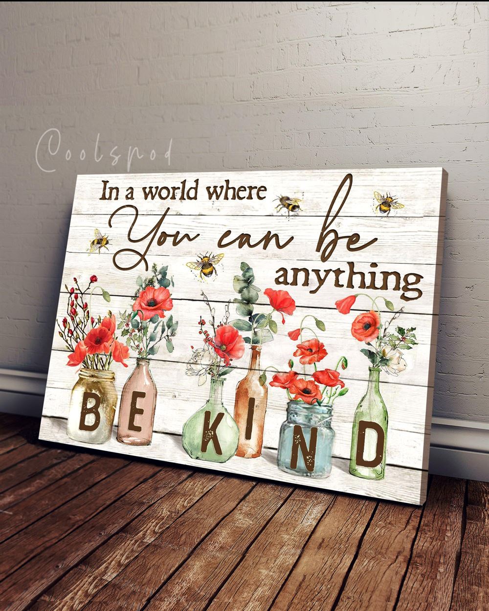 Hippie Bekind Bees Red Poppy Flowers Wall Art Canvas