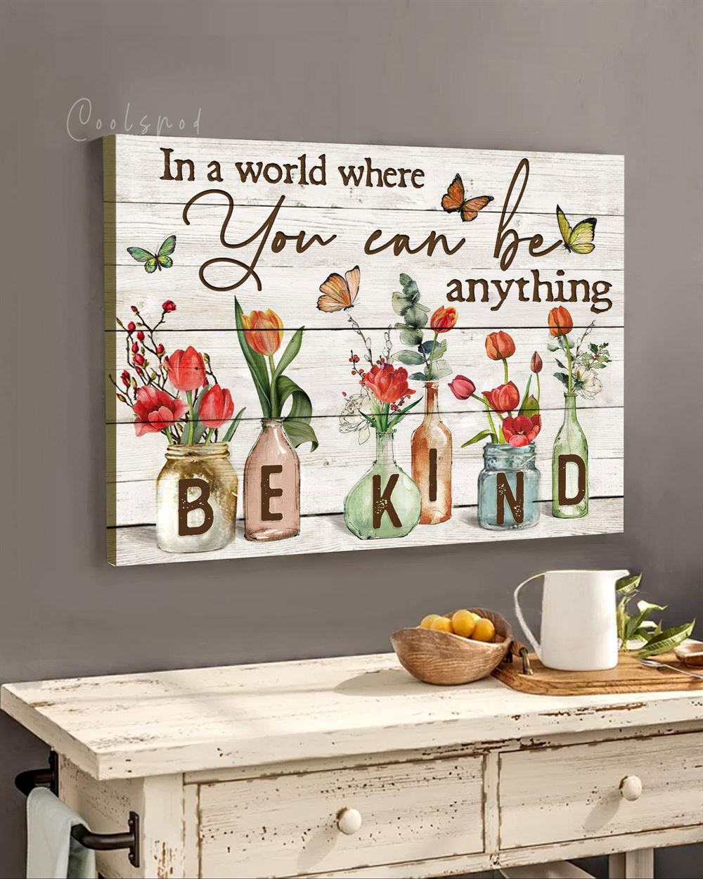 Hippie Bekind Butterflies Tulip Flowers Wall Art Canvas