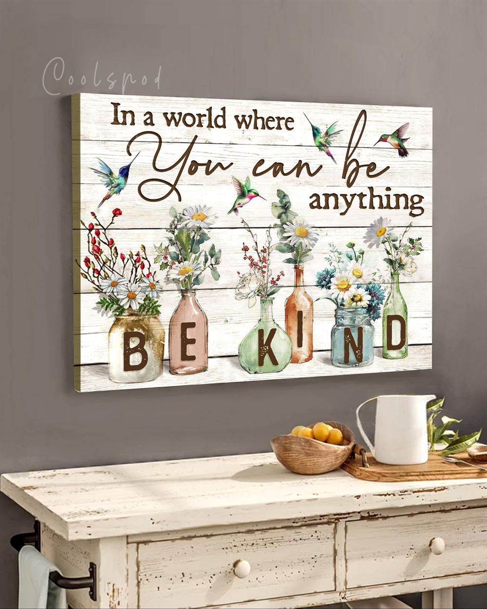 Hippie Bekind Hummingbirds Daisy Flowers Wall Art Canvas